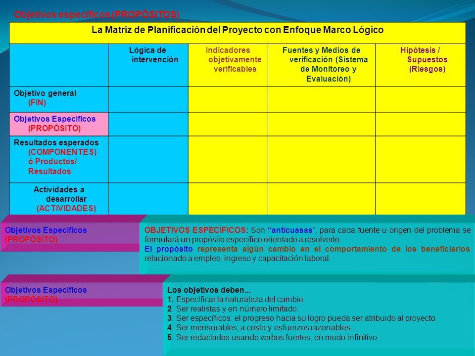 La Matriz de Planificación del Proyecto con Enfoque Marco Lógico