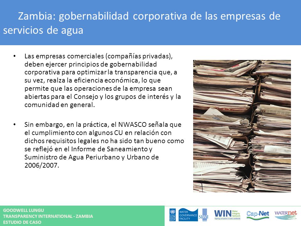 Zambia: gobernabilidad corporativa de las empresas de servicios de agua
