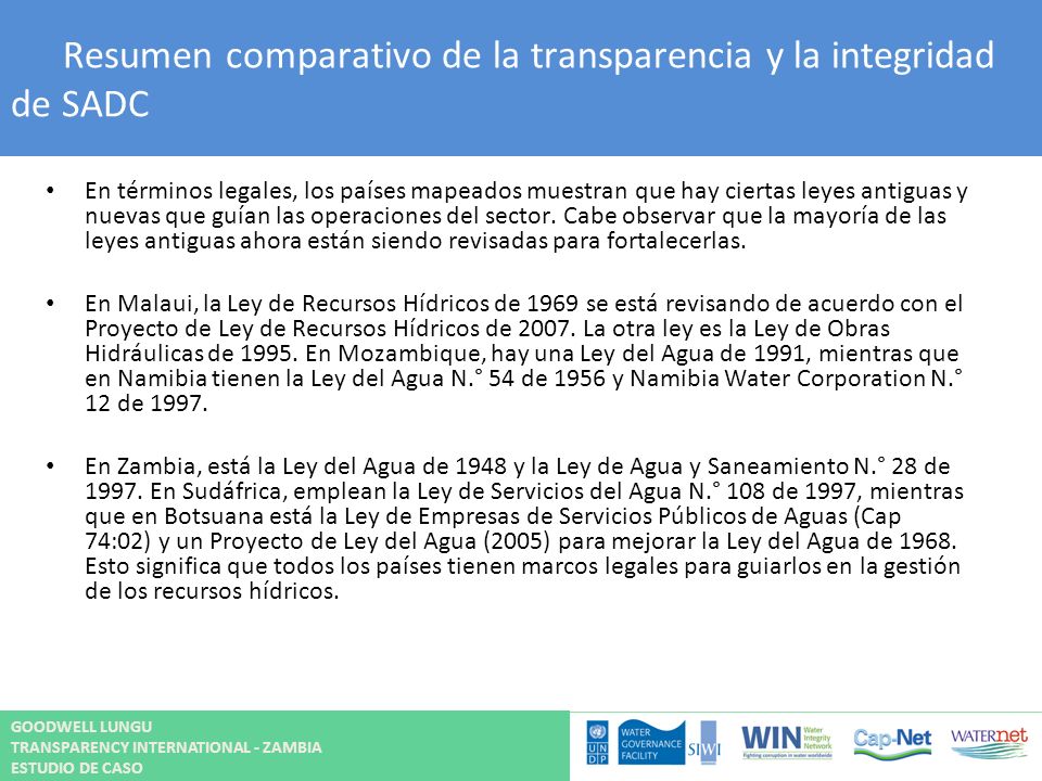 Resumen comparativo de la transparencia y la integridad de SADC
