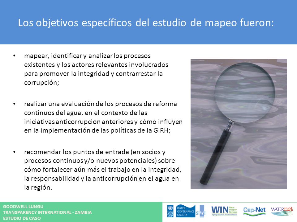 Los objetivos específicos del estudio de mapeo fueron: