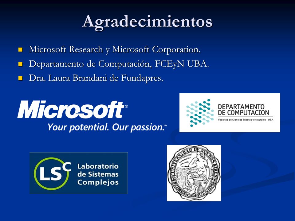 Agradecimientos Microsoft Research y Microsoft Corporation.