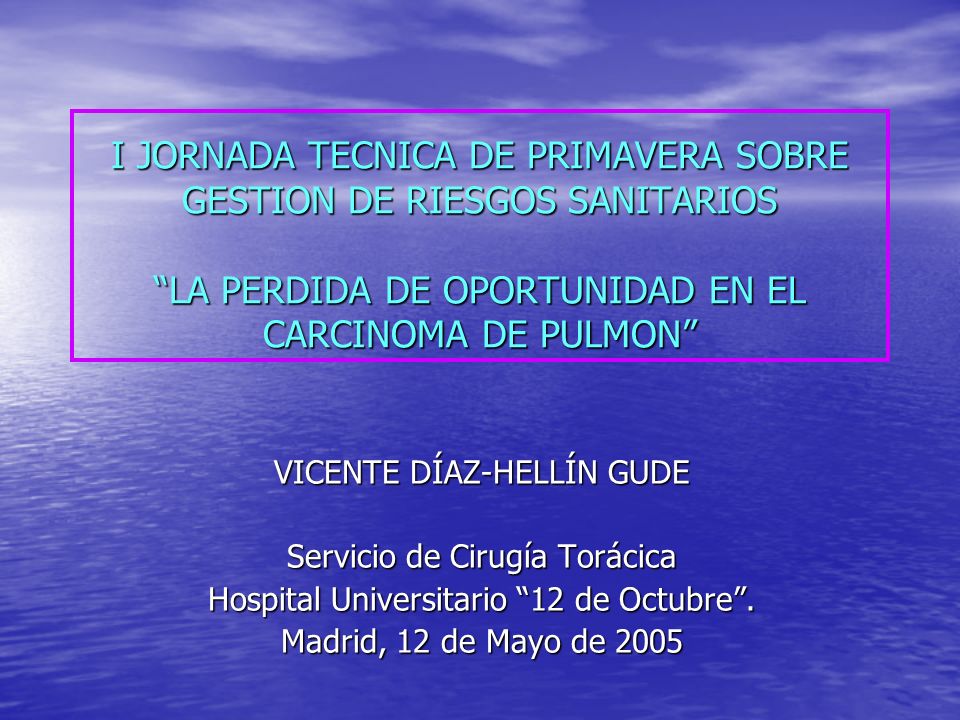 I JORNADA TECNICA DE PRIMAVERA SOBRE GESTION DE RIESGOS SANITARIOS LA PERDIDA DE OPORTUNIDAD EN EL CARCINOMA DE PULMON