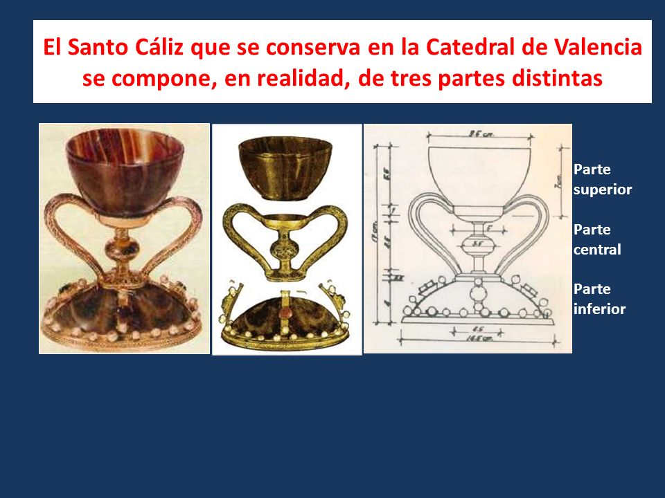 El Santo Cáliz que se conserva en la Catedral de Valencia se compone, en realidad, de tres partes distintas