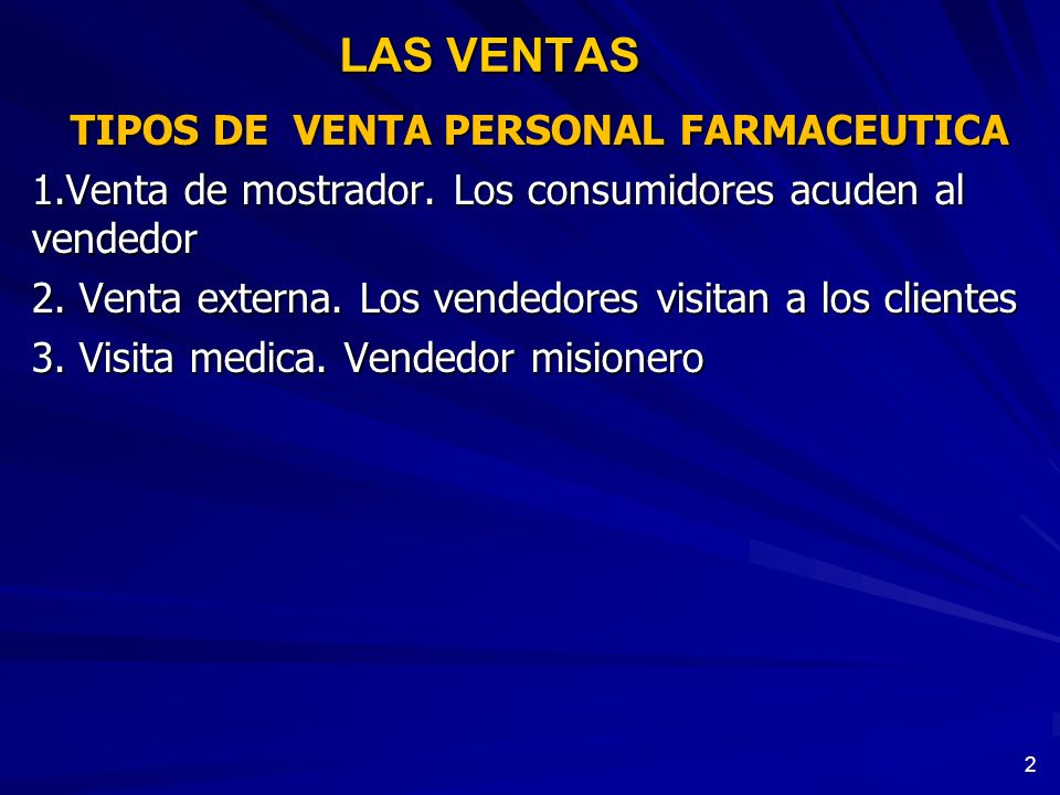 LAS VENTAS TIPOS DE VENTA PERSONAL FARMACEUTICA