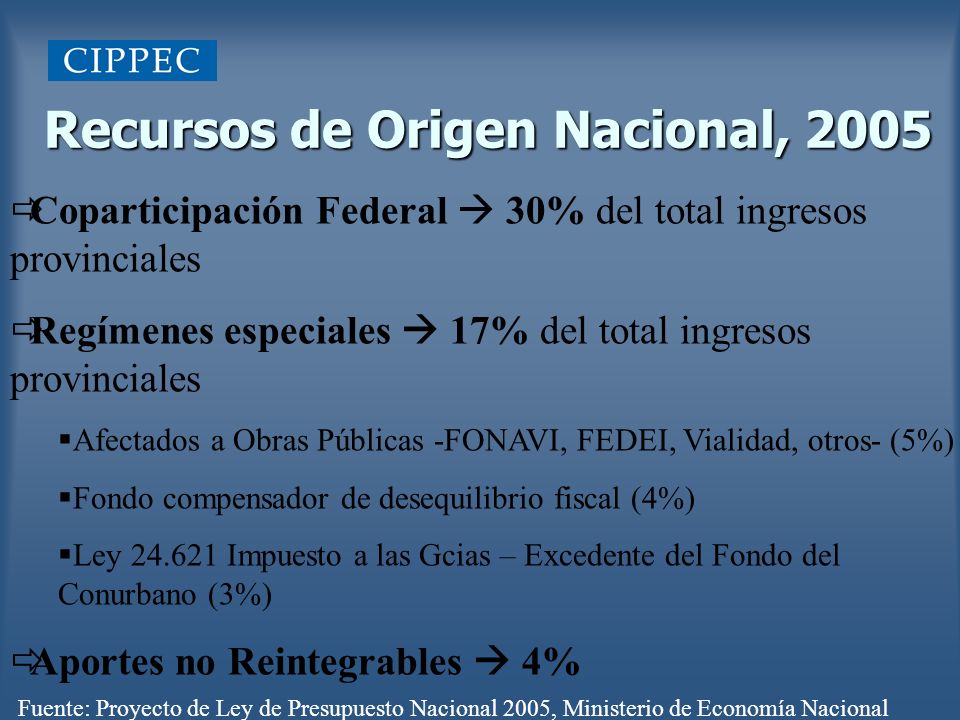 Recursos de Origen Nacional, 2005