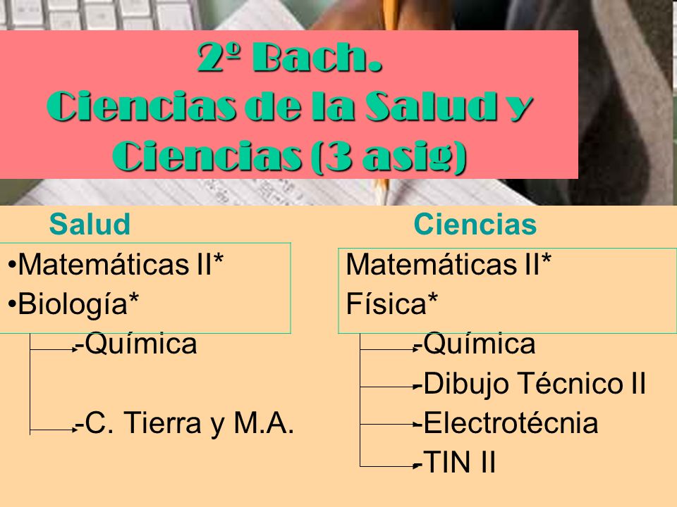 2º Bach. Ciencias de la Salud y Ciencias (3 asig)