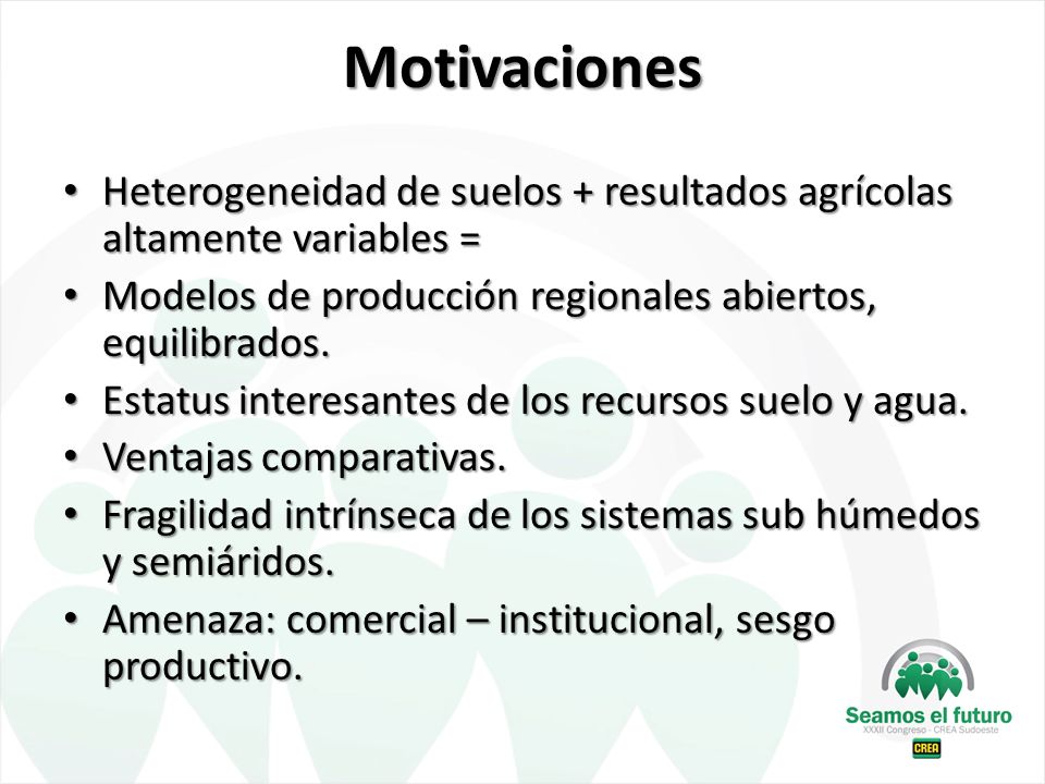 Motivaciones Heterogeneidad de suelos + resultados agrícolas altamente variables = Modelos de producción regionales abiertos, equilibrados.