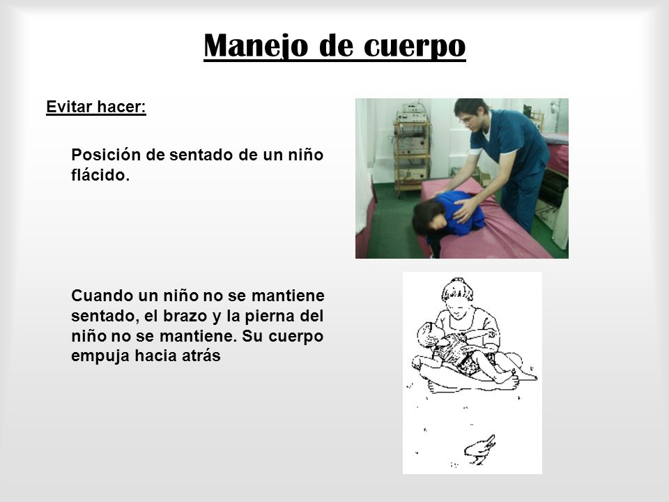 Manejo de cuerpo Evitar hacer: Posición de sentado de un niño flácido.