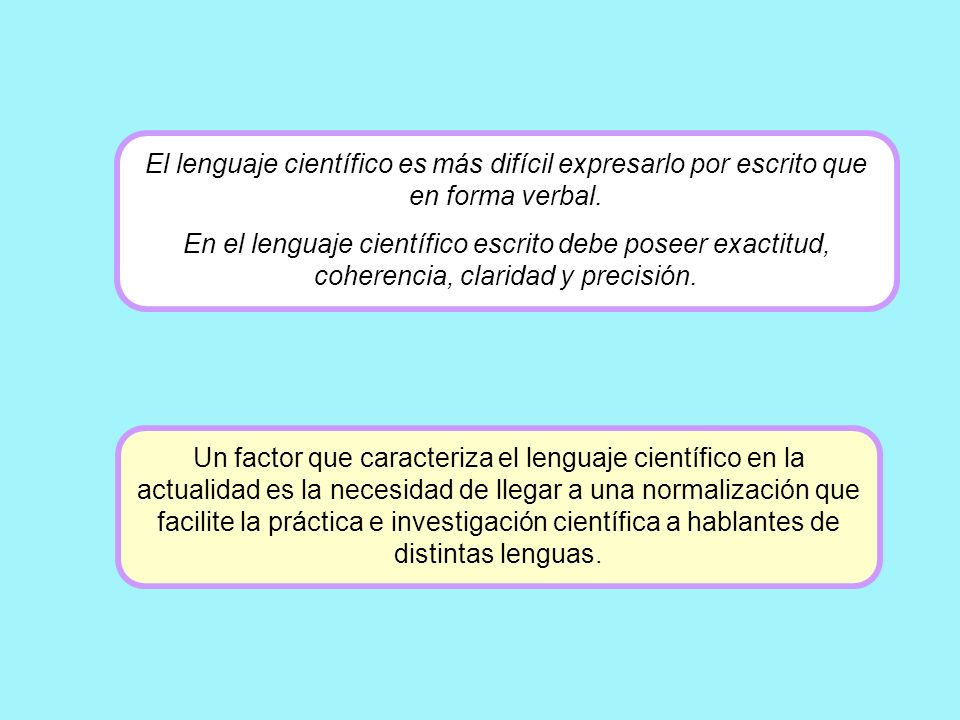 El lenguaje científico es más difícil expresarlo por escrito que en forma verbal.