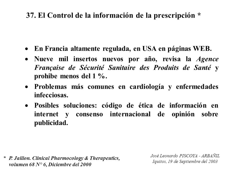 37. El Control de la información de la prescripción *
