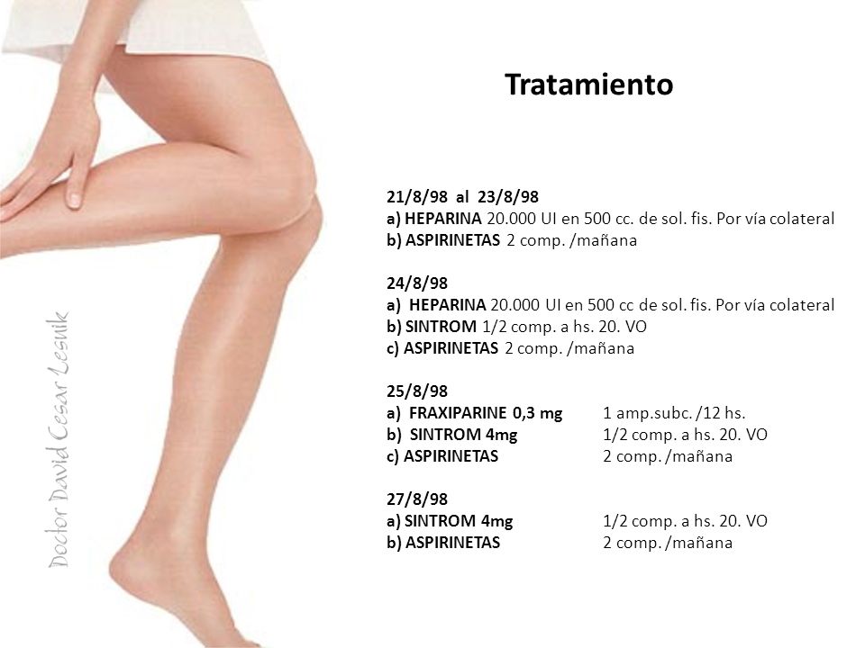 Tratamiento 21/8/98 al 23/8/98. a) HEPARINA UI en 500 cc. de sol. fis. Por vía colateral.