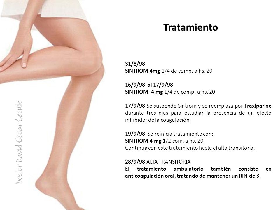 Tratamiento 31/8/98 SINTROM 4mg 1/4 de comp. a hs. 20
