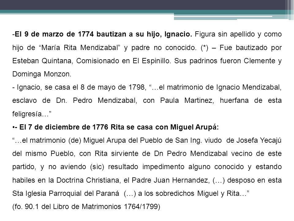 El 9 de marzo de 1774 bautizan a su hijo, Ignacio