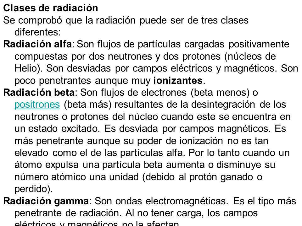 Clases de radiación Se comprobó que la radiación puede ser de tres clases diferentes: