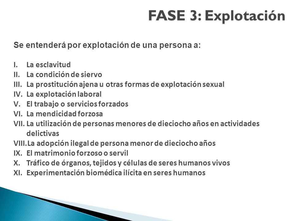 FASE 3: Explotación Se entenderá por explotación de una persona a: