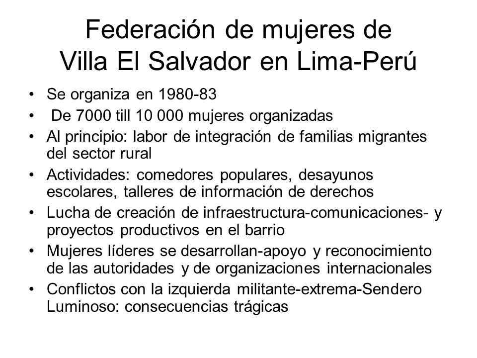 Federación de mujeres de Villa El Salvador en Lima-Perú