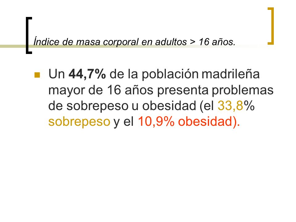 Índice de masa corporal en adultos > 16 años.