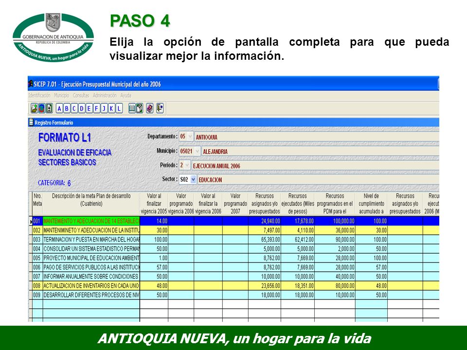 PASO 4 Elija la opción de pantalla completa para que pueda visualizar mejor la información.