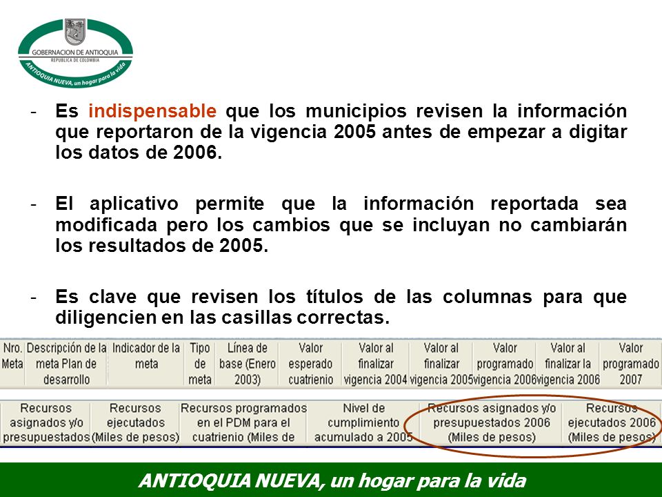 Es indispensable que los municipios revisen la información que reportaron de la vigencia 2005 antes de empezar a digitar los datos de 2006.