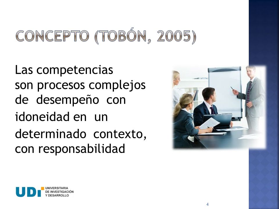Concepto (tobón, 2005) Las competencias son procesos complejos de desempeño con idoneidad en un determinado contexto, con responsabilidad