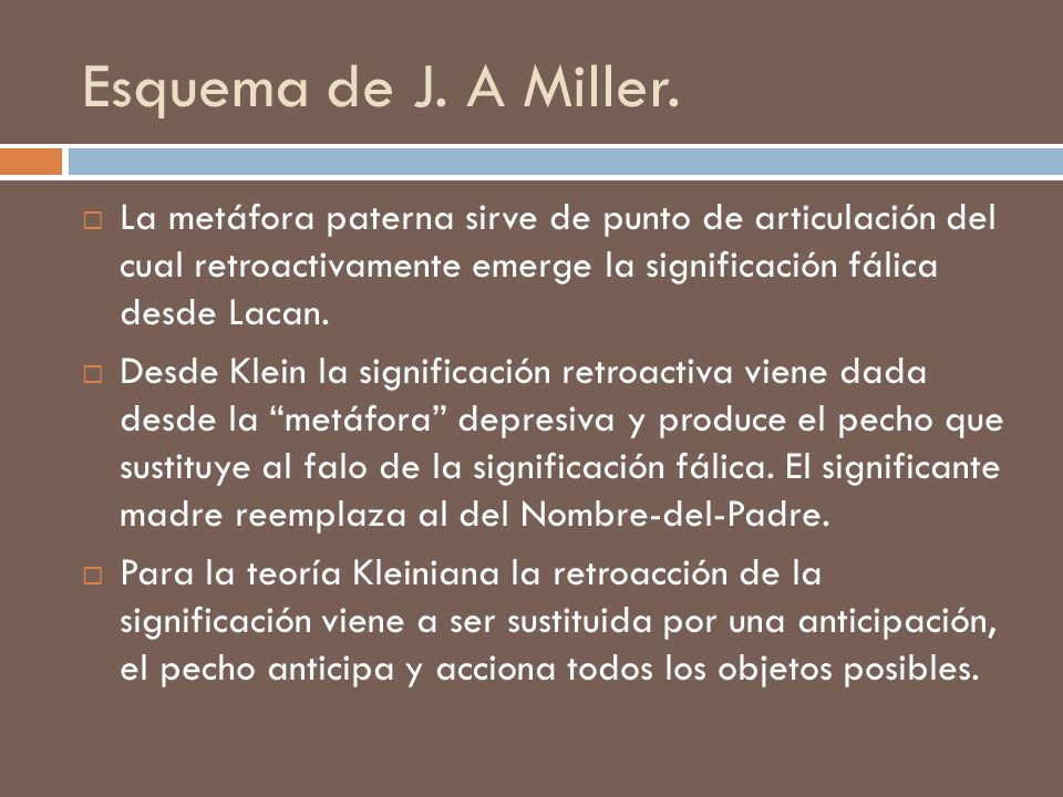 Esquema de J. A Miller. La metáfora paterna sirve de punto de articulación del cual retroactivamente emerge la significación fálica desde Lacan.