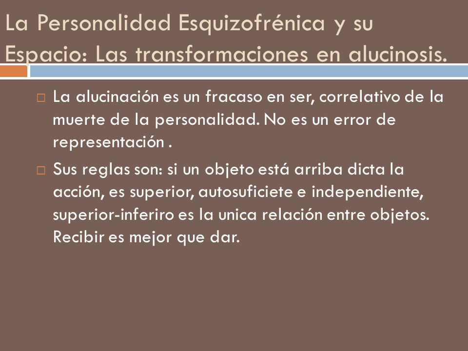 La Personalidad Esquizofrénica y su Espacio: Las transformaciones en alucinosis.