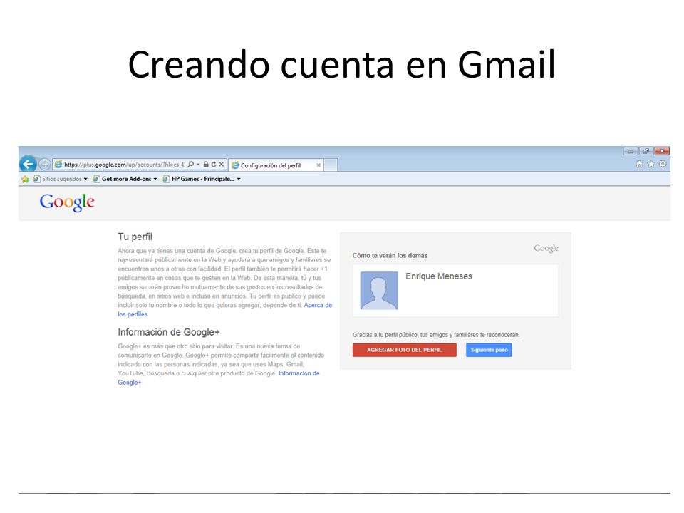 Creando cuenta en Gmail