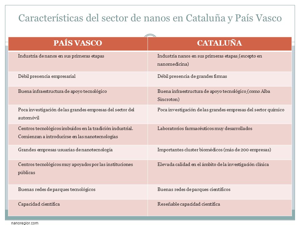 Características del sector de nanos en Cataluña y País Vasco