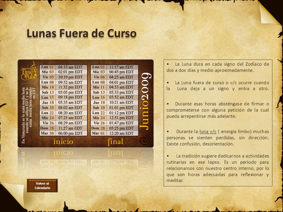 Lunas Fuera de Curso La Luna dura en cada signo del Zodíaco de dos a dos días y medio aproximadamente.