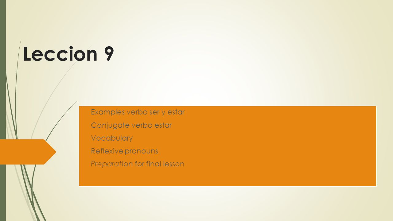Leccion 9 Examples verbo ser y estar Conjugate verbo estar Vocabulary