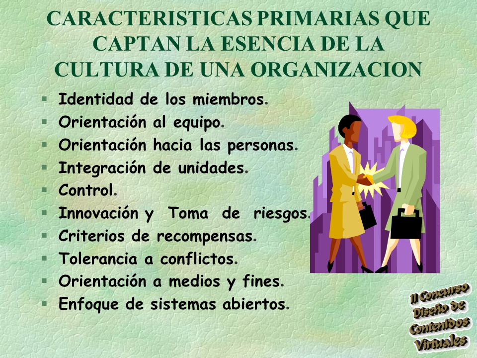 CARACTERISTICAS PRIMARIAS QUE CAPTAN LA ESENCIA DE LA CULTURA DE UNA ORGANIZACION