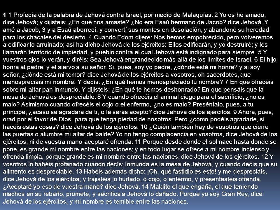 1 1 Profecía de la palabra de Jehová contra Israel, por medio de Malaquías.