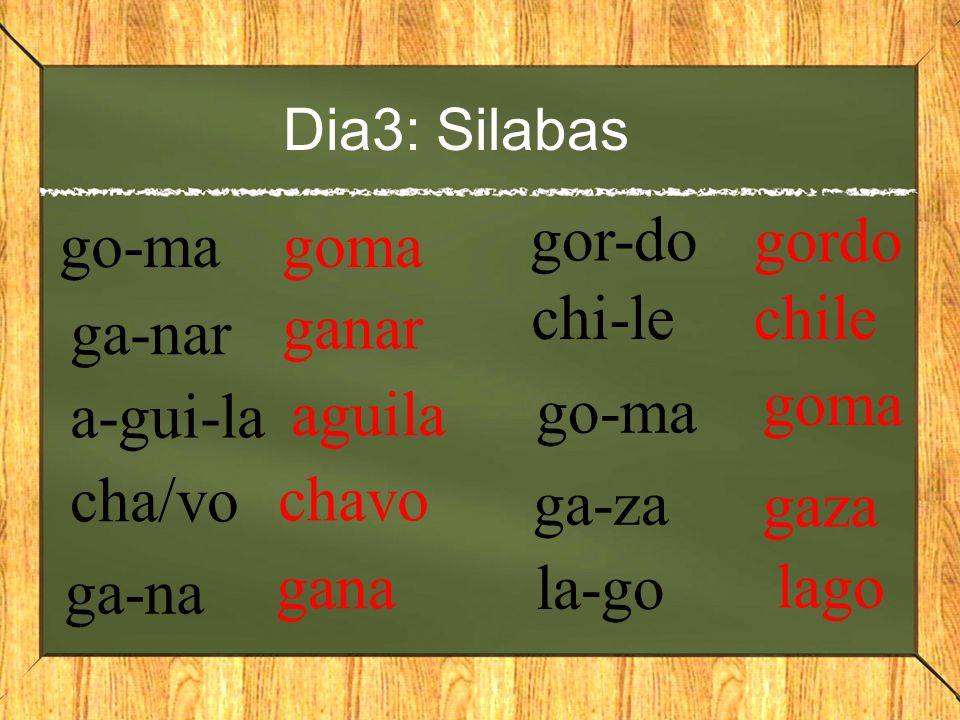 gor-do go-ma goma gordo chi-le chile ga-nar ganar goma a-gui-la aguila