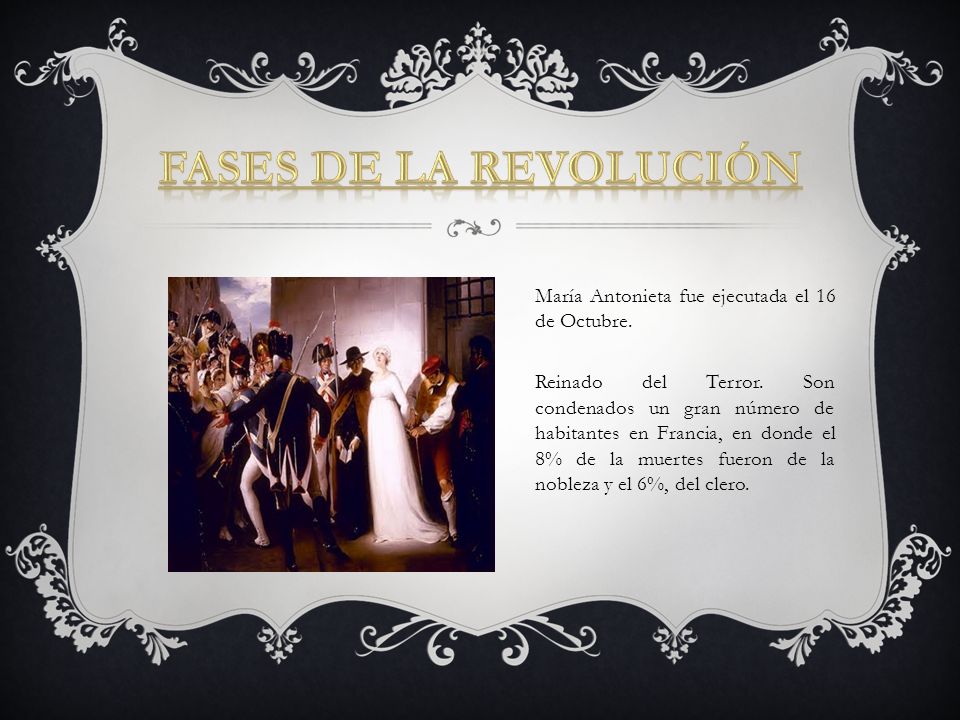 Fases de la Revolución María Antonieta fue ejecutada el 16 de Octubre.