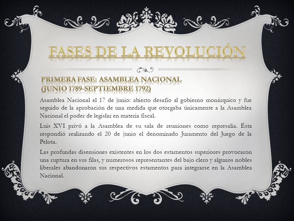 Fases de la Revolución Primera FASE: Asamblea nacional (Junio 1789-Septiembre 1792)