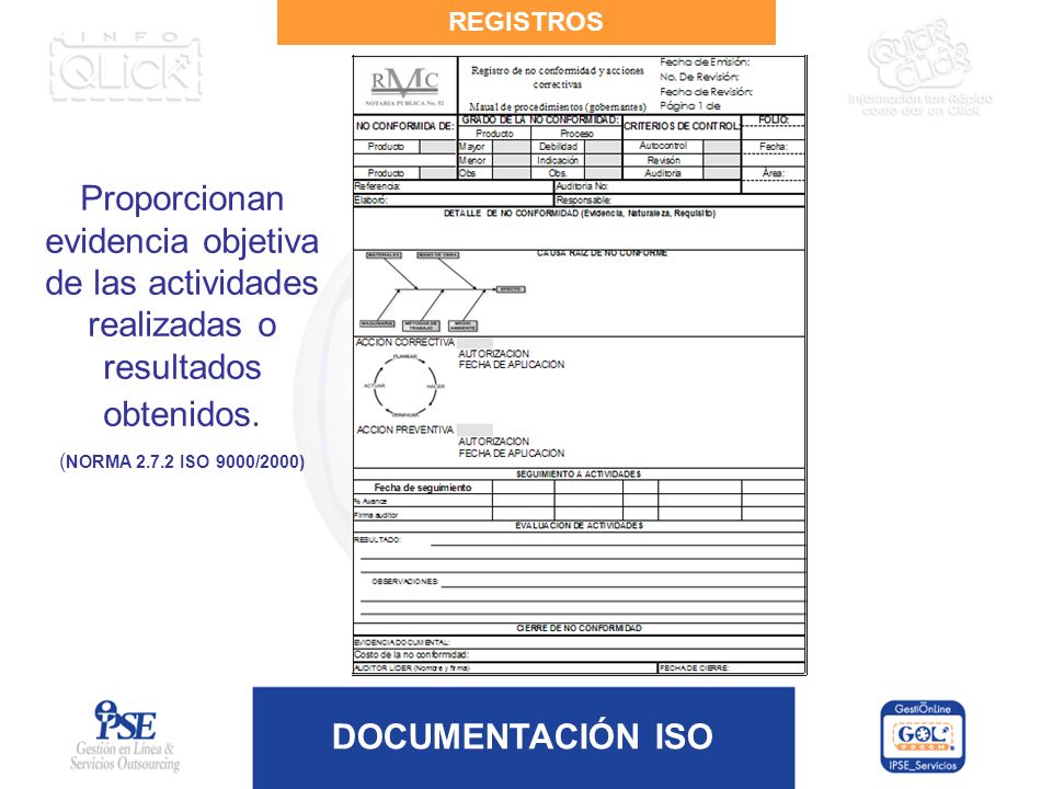 REGISTROS Proporcionan evidencia objetiva de las actividades realizadas o resultados obtenidos.