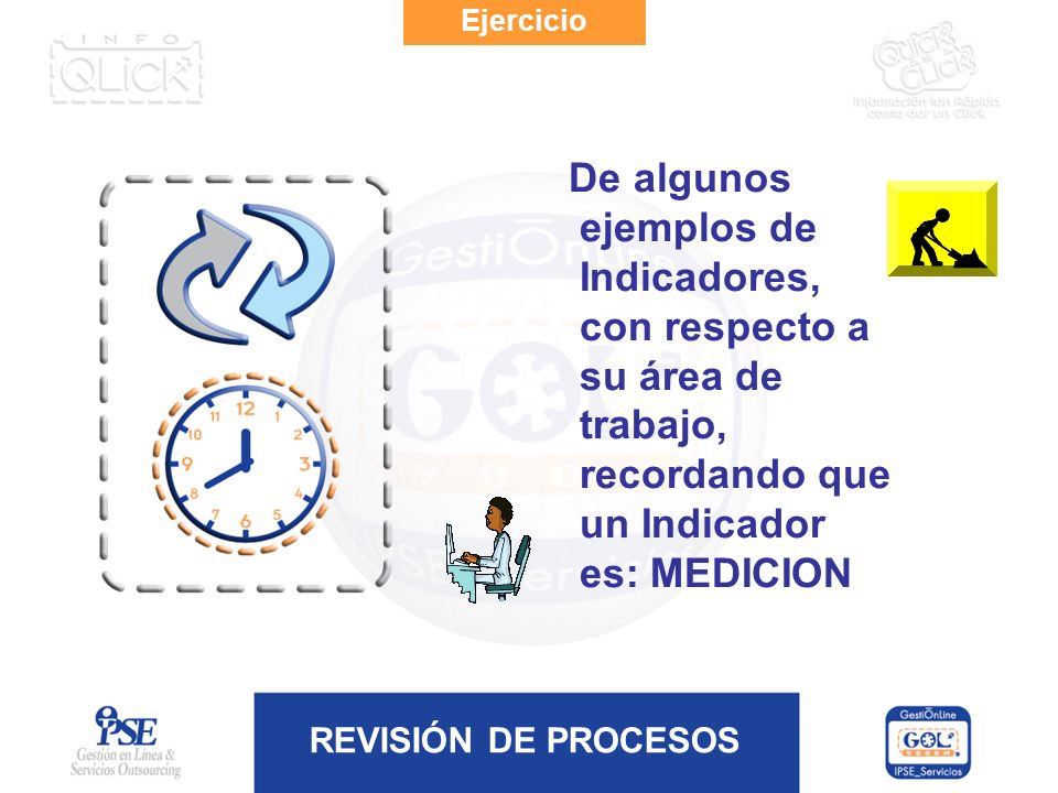 Ejercicio De algunos ejemplos de Indicadores, con respecto a su área de trabajo, recordando que un Indicador es: MEDICION.