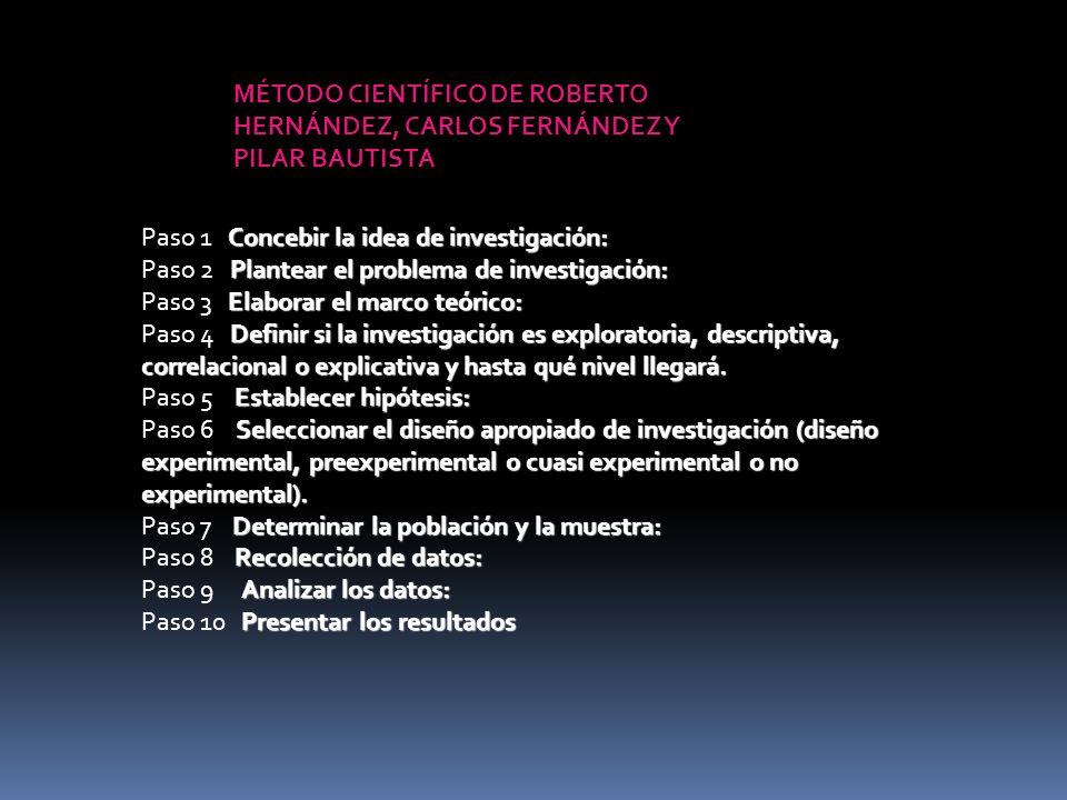 MÉTODO CIENTÍFICO DE ROBERTO HERNÁNDEZ, CARLOS FERNÁNDEZ Y PILAR BAUTISTA