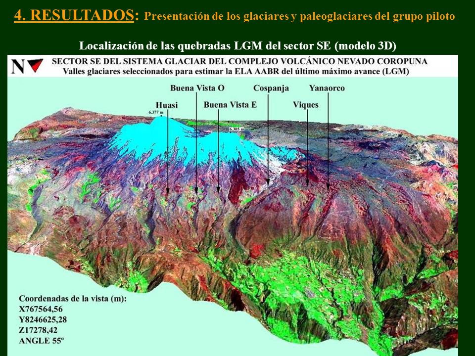 Localización de las quebradas LGM del sector SE (modelo 3D)