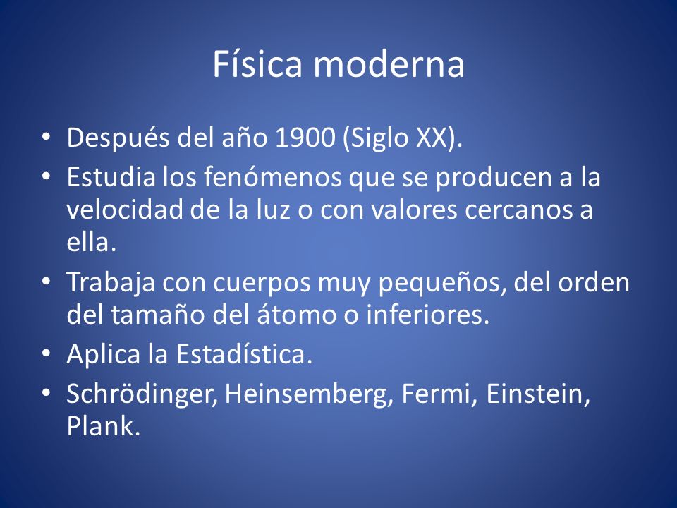 Física moderna Después del año 1900 (Siglo XX).