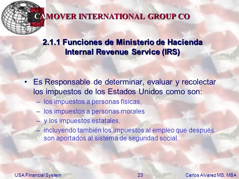 2.1.1 Funciones de Ministerio de Hacienda Internal Revenue Service (IRS)