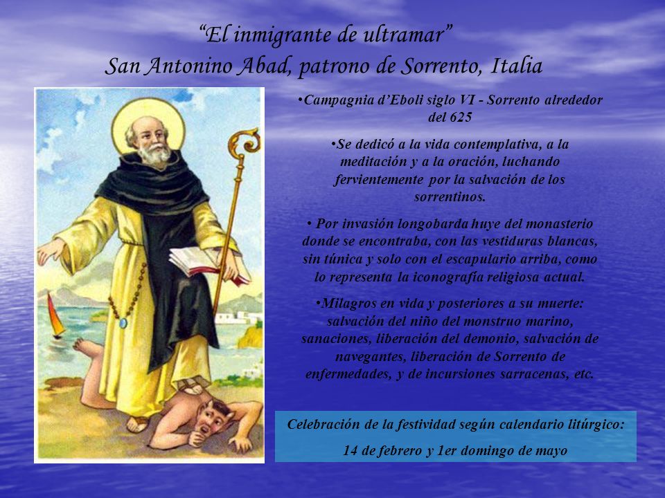 El inmigrante de ultramar San Antonino Abad, patrono de Sorrento, Italia