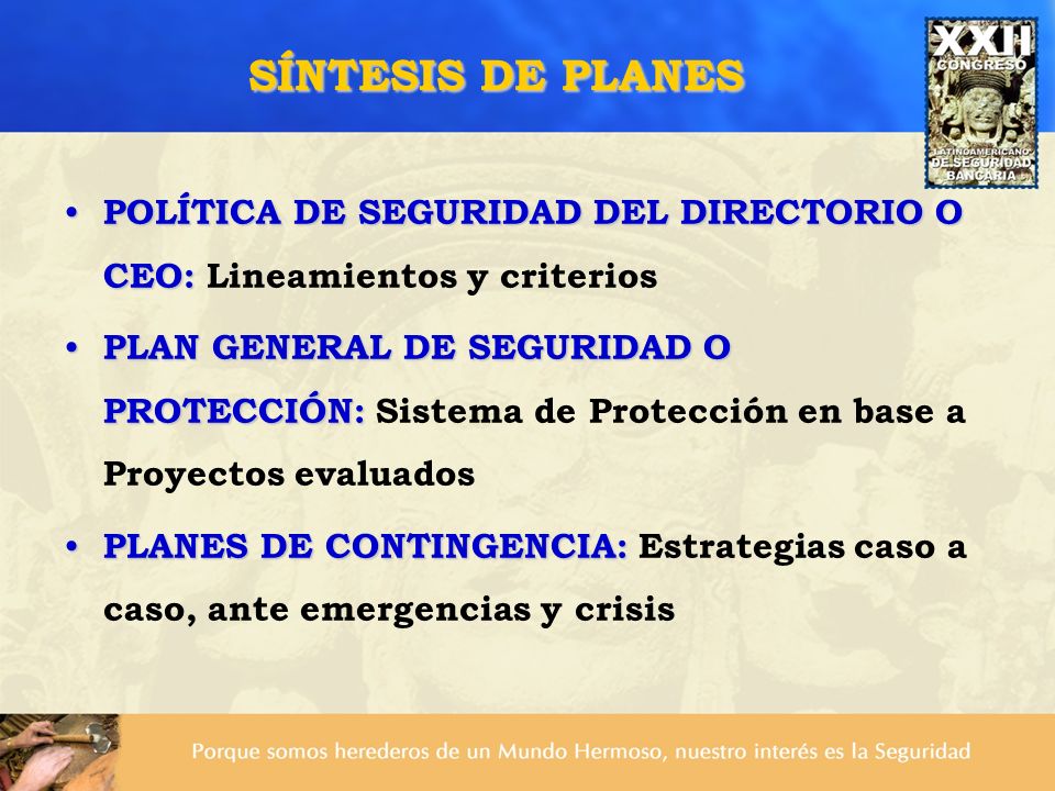 SÍNTESIS DE PLANES POLÍTICA DE SEGURIDAD DEL DIRECTORIO O CEO: Lineamientos y criterios.