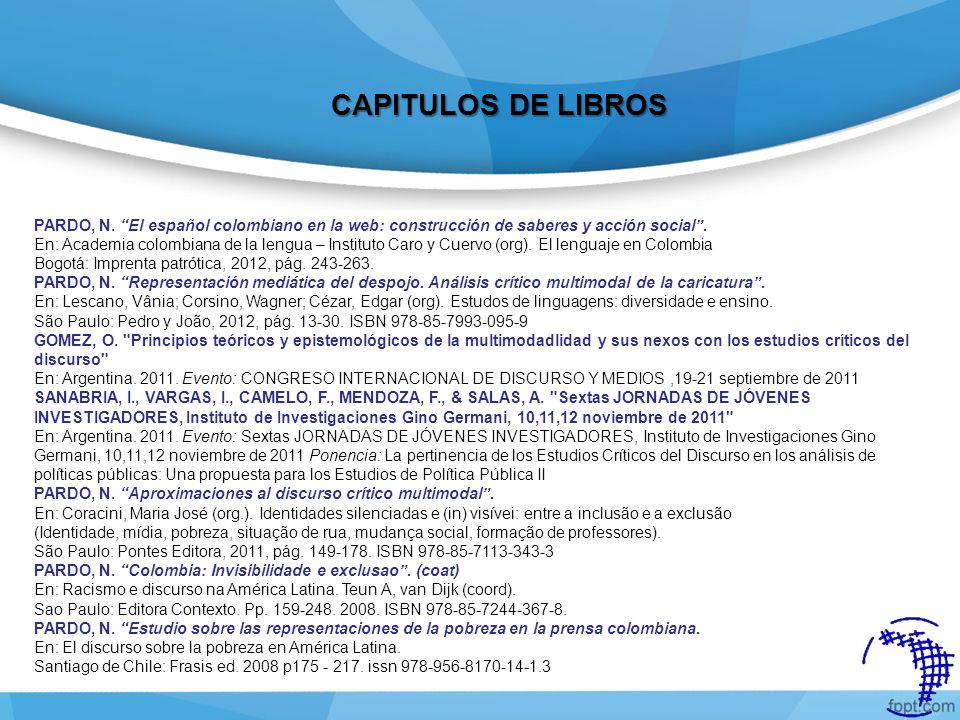 CAPITULOS DE LIBROS PARDO, N. El español colombiano en la web: construcción de saberes y acción social .
