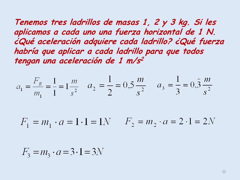 Tenemos tres ladrillos de masas 1, 2 y 3 kg