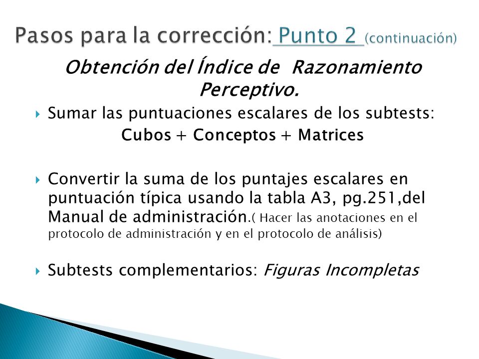 Pasos para la corrección: Punto 2 (continuación)
