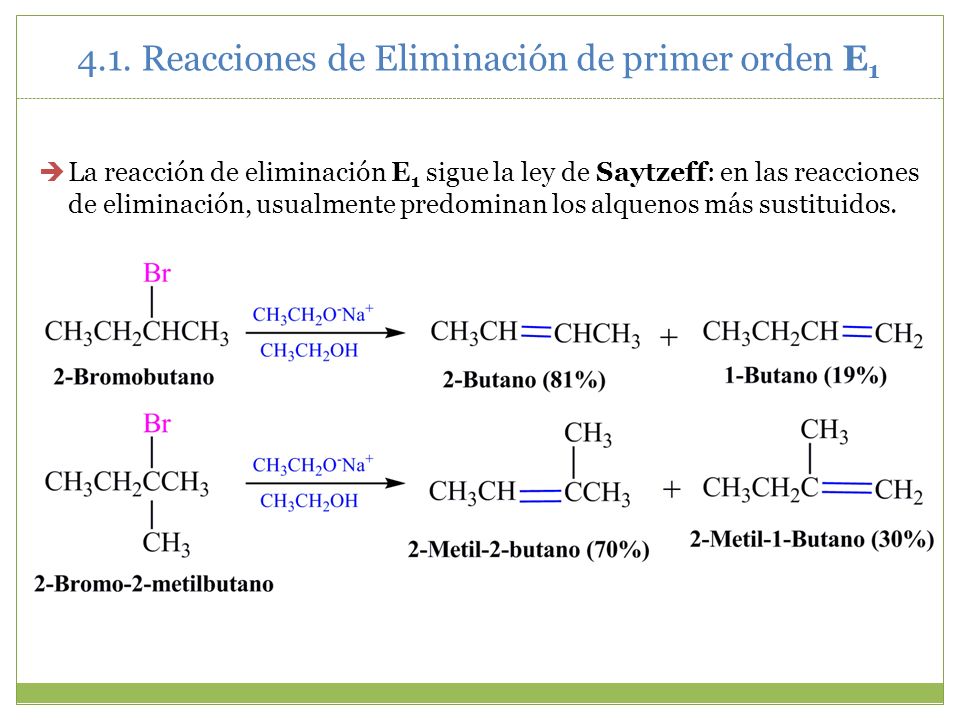 4.1. Reacciones de Eliminación de primer orden E1