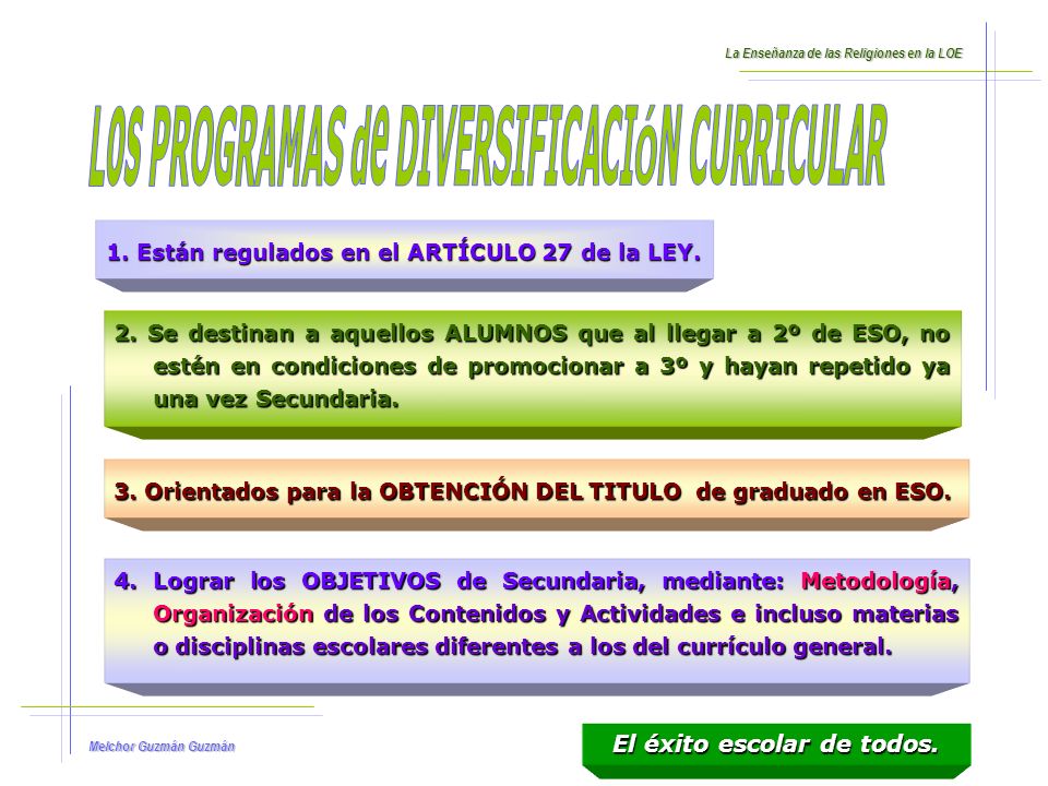 Los PROGRAMAS de DIVERSIFICACIÓN CURRICULAR El éxito escolar de todos.