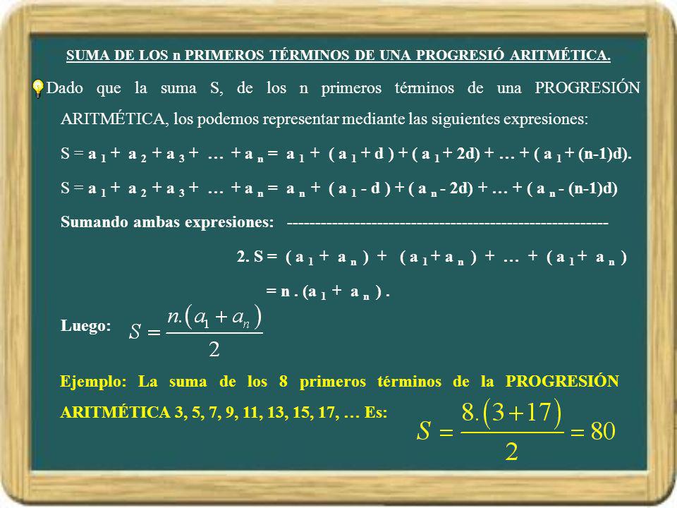 SUMA DE LOS n PRIMEROS TÉRMINOS DE UNA PROGRESIÓ ARITMÉTICA.