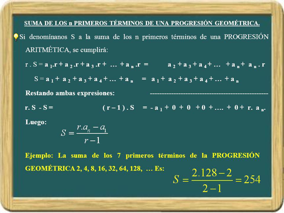 SUMA DE LOS n PRIMEROS TÉRMINOS DE UNA PROGRESIÓN GEOMÉTRICA.